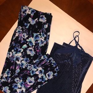 Ann Taylor Blue Floral Pant + Velvet Slip Dress